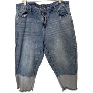 Lane Bryant Womens Boyfriend Crop Jeans‎ Size 20 Medium Wash Denim Frayed Hem